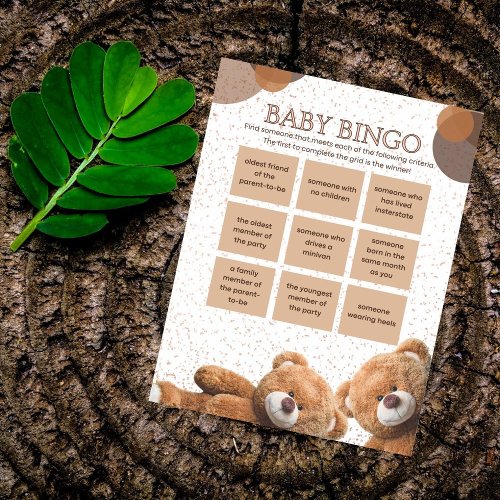 Cute Teddy Bear Twin Baby Shower Bingo Game