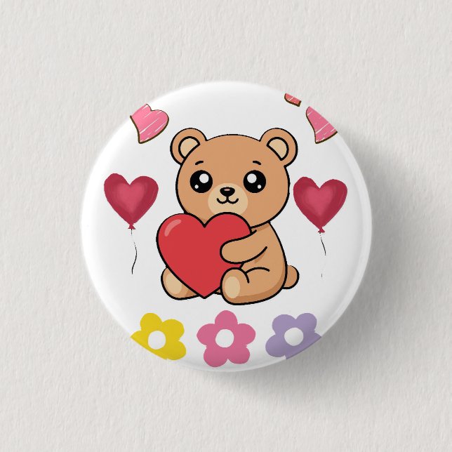 Cute Teddy Bear Valentine Button (Front)