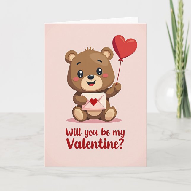 Cute Teddy Bear Valentine Card (Front)
