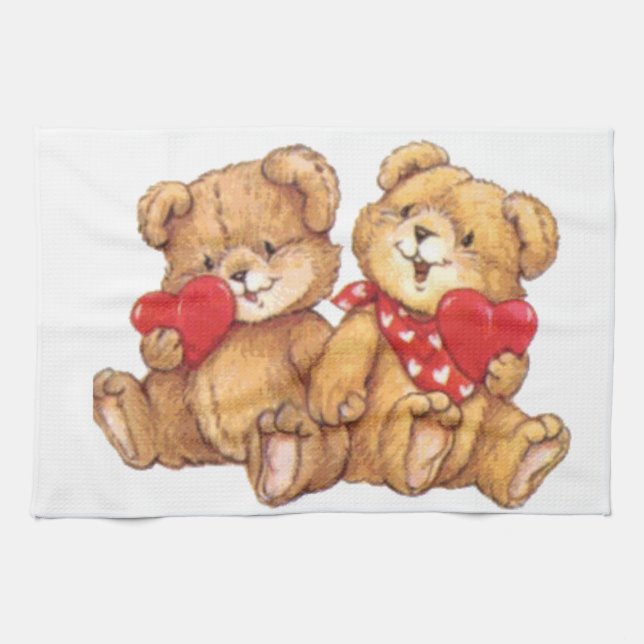 Cute Teddy Bear Valentine Couple Kitchen Towel (Horizontal)