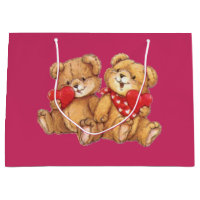 Cute Teddy Bear Valentine Couple Large Gift Bag