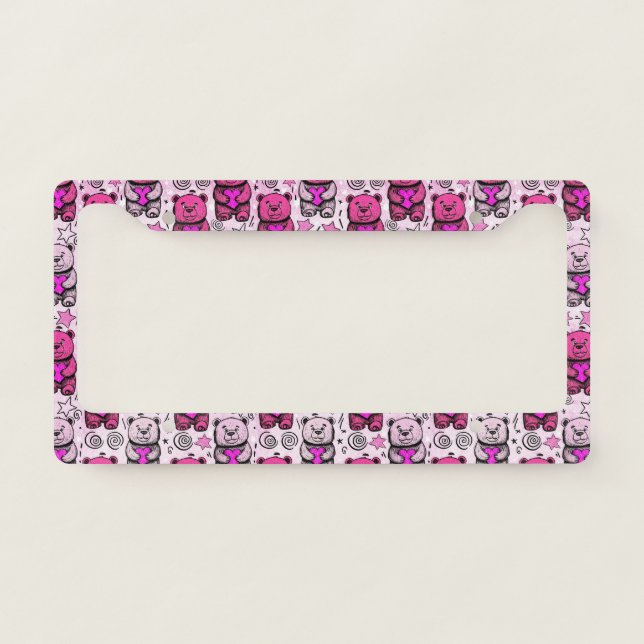 Cute Teddy Bear Valentine Pattern License Plate Frame (Front)