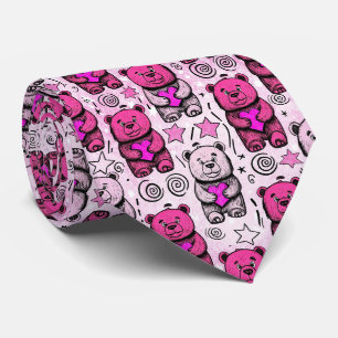 Cute Teddy Bear Valentine Pattern Neck Tie