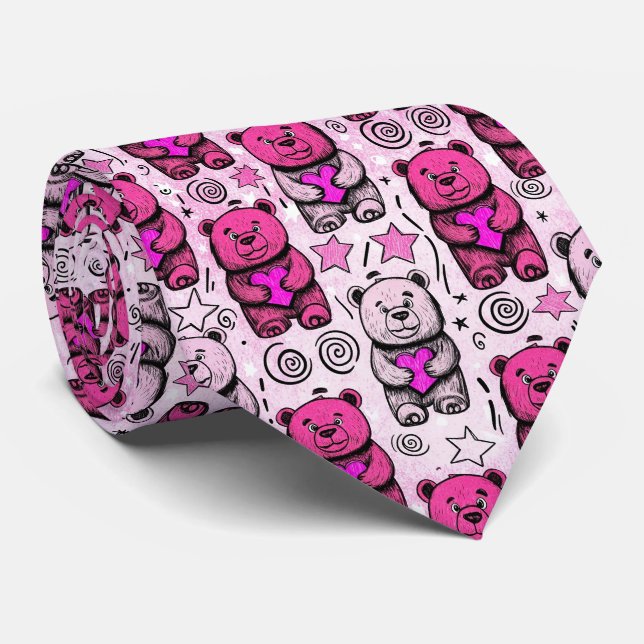Cute Teddy Bear Valentine Pattern Neck Tie (Rolled)