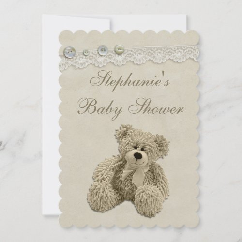 Cute Teddy Bear Vintage Lace Baby Shower Invitation
