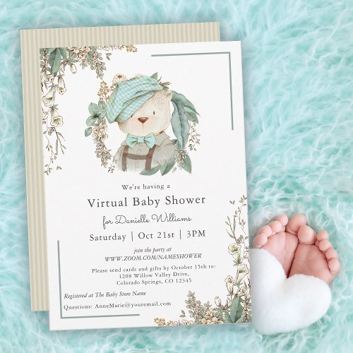 Cute Teddy Bear Virtual Baby Shower for Boy Invitation