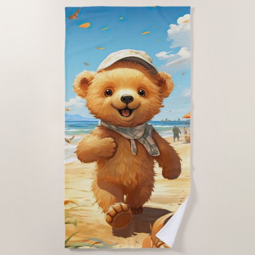 Cute teddy bear walking on the beach beach towel