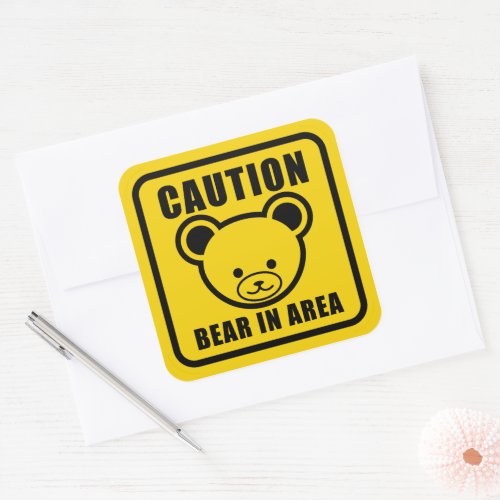 Cute Teddy Bear Warning Sign in yellow Square Sticker