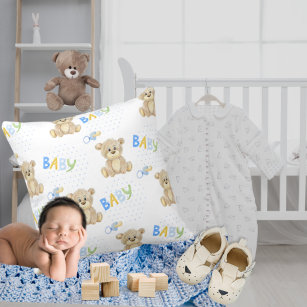 Cute Teddy Bear Watercolor Baby Boy Nursery Throw Pillow