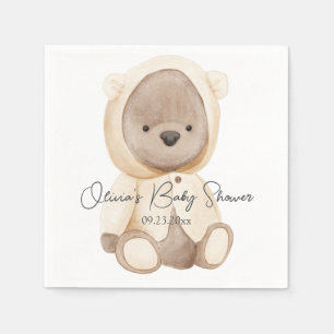 Cute Teddy Bear Watercolor Personalized Baby Napkins