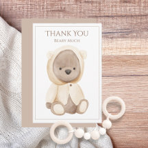 Cute Teddy Bear Watercolor Thank You Card