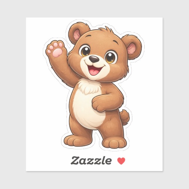 Cute Teddy Bear Waving Custom-Cut Vinyl Sticker (Sheet)