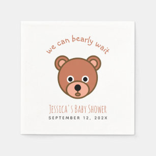 Cute Teddy Bear We Can Bearly Wait Baby Shower Napkins