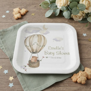 Cute Teddy Bear We Can Bearly Wait Hot Air Balloon Paper Plates