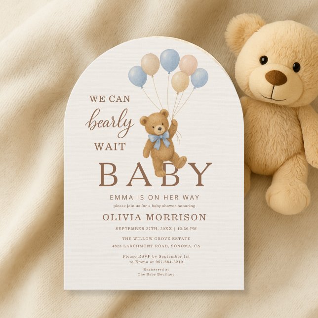 Cute Teddy Bear We Can Bearly Wait Invitation (Creator Uploaded)