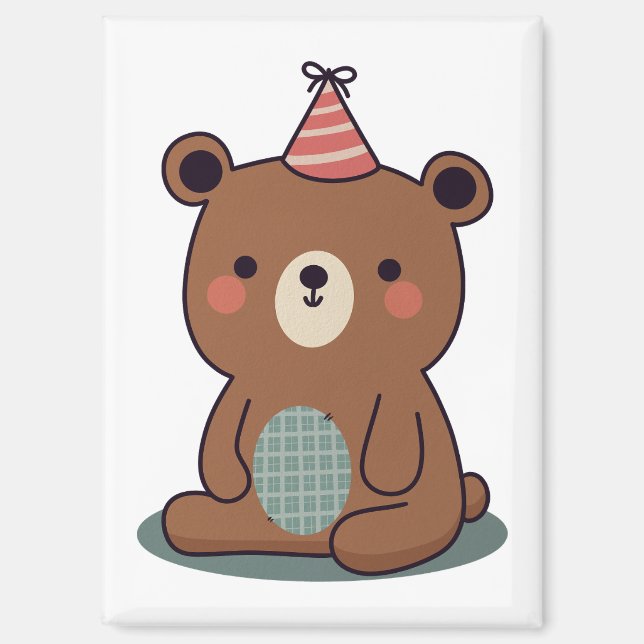 Cute Teddy Bear Wearing A Party Hat Magnet (Front)