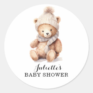 Cute Teddy Bear Winter Baby Shower Classic Round Sticker