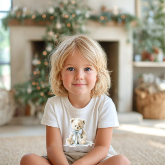 cute teddy bear with a blue bow on his neck baby T-Shirt