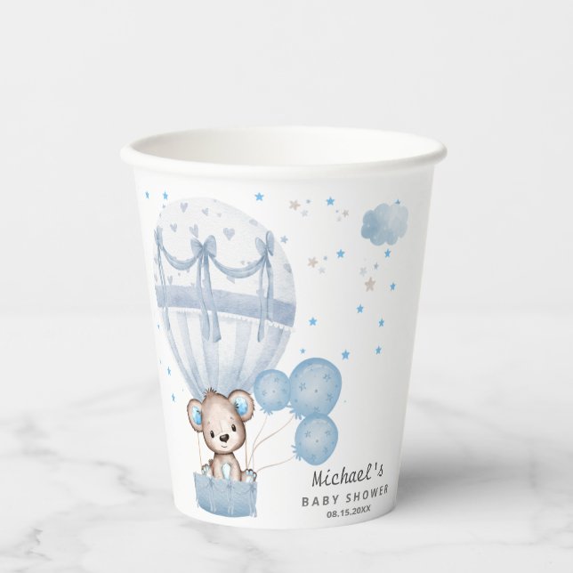 Cute teddy bear with Air Hot Balloon   Paper Cups (Front)