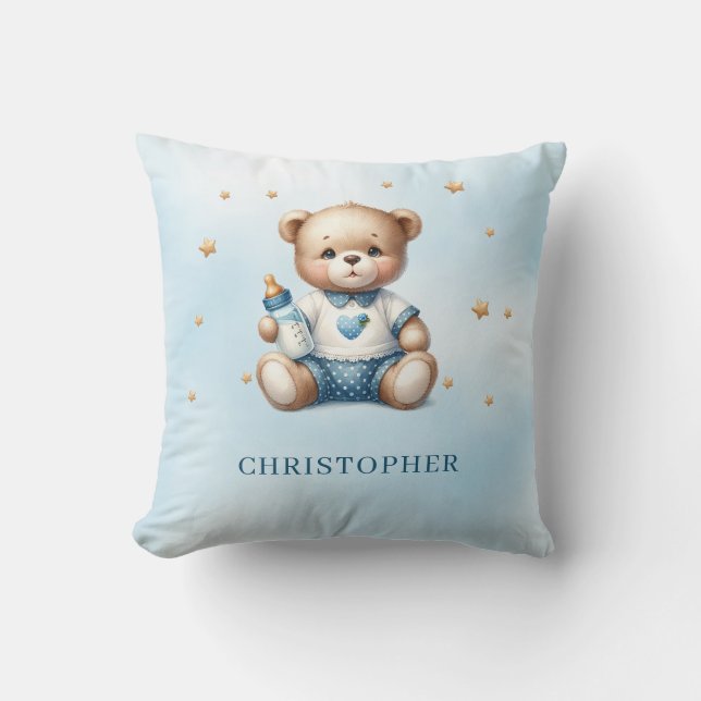 Cute teddy bear with baby bottle throw pillow (Front)