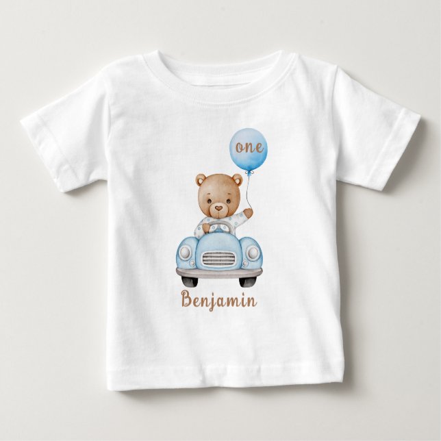 Cute Teddy Bear with Balloon 1st Birthday Baby T-Shirt (Front)