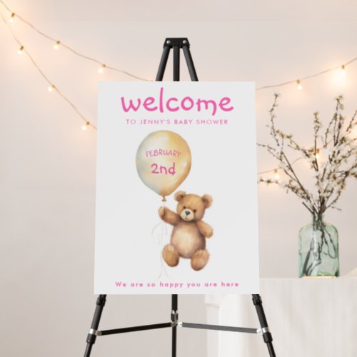Cute teddy bear with balloon baby shower welcome foam board