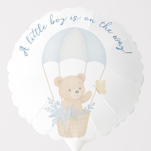 Cute Teddy Bear with Balloon Parachute Baby Shower (Front)
