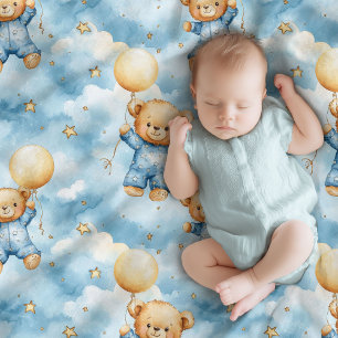 Cute teddy bear with balloon we can bearly wait baby blanket