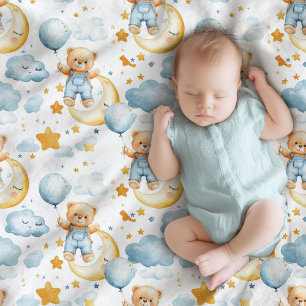 Cute teddy bear with balloon we can bearly wait baby blanket