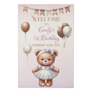 Cute Teddy Bear with Balloons and Gifts Faux Canvas Print