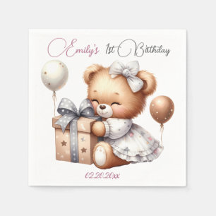 Cute Teddy Bear with Balloons and Gifts Napkins