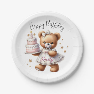Cute Teddy Bear with Balloons and Gifts Paper Plates