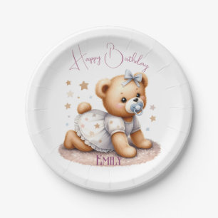 Cute Teddy Bear with Balloons and Gifts Paper Plates