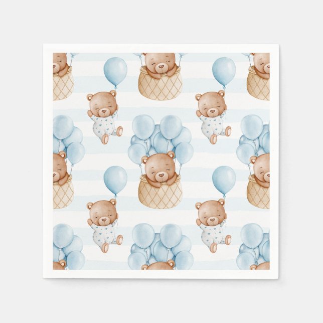 Cute Teddy Bear with Balloons Baby Shower Napkins (Front)