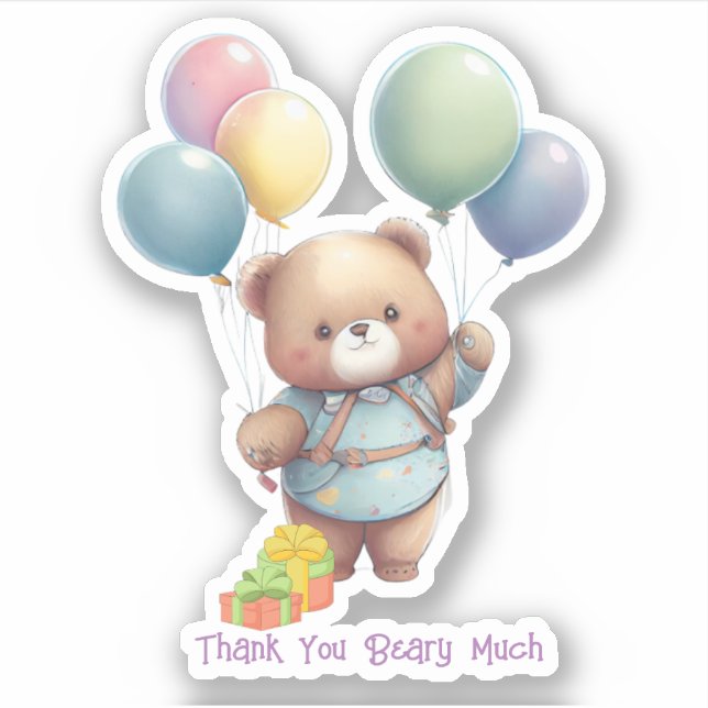 Cute Teddy Bear with Balloons Custom Cut Vinyl Sticker (Front)