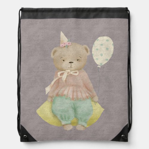  cute teddy bear with balloons drawstring bag