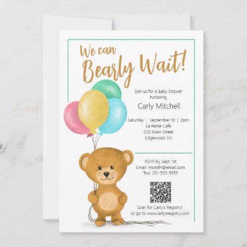 Cute Teddy Bear with Balloons Invitation