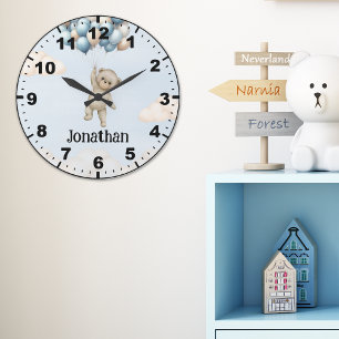 Cute Teddy Bear with Balloons Large Clock