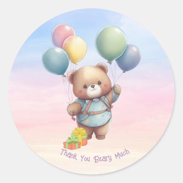 Cute Teddy Bear with Balloons Personalized Classic Round Sticker (Front)