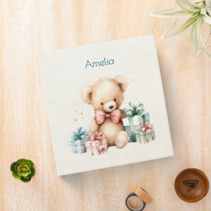 Cute Teddy Bear with Christmas Presents 3 Ring Binder