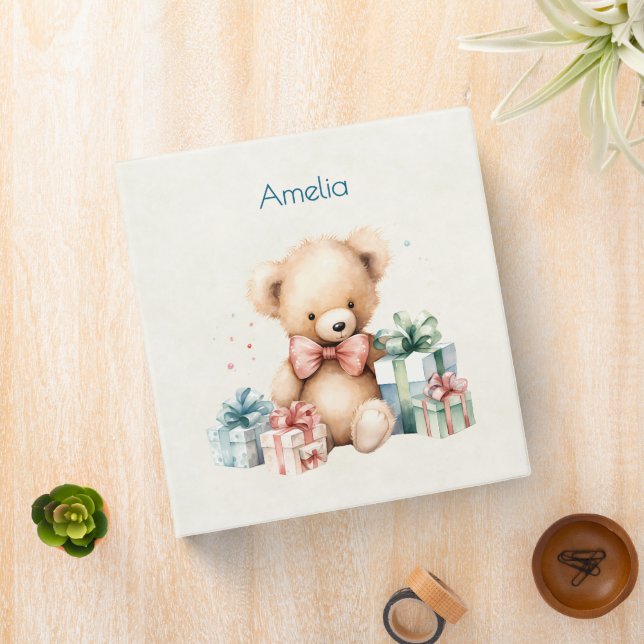 Cute Teddy Bear with Christmas Presents 3 Ring Binder (In Situ)