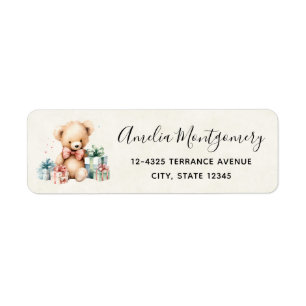 Cute Teddy Bear with Christmas Presents Address Label