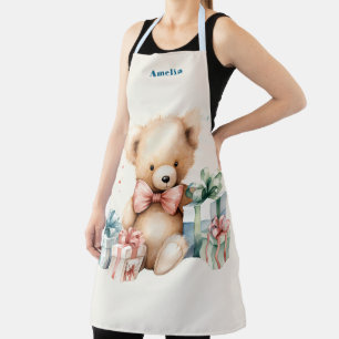 Cute Teddy Bear with Christmas Presents Apron