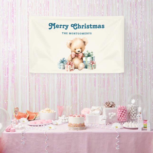 Cute Teddy Bear with Christmas Presents Banner (Party)