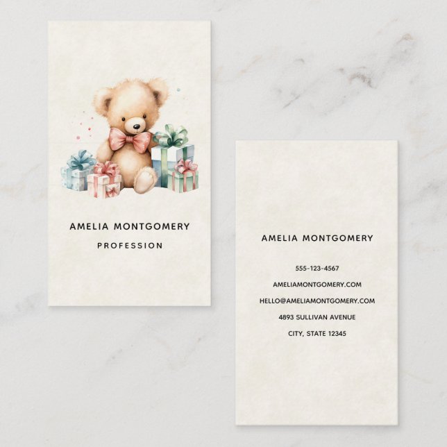 Cute Teddy Bear with Christmas Presents Business Card (Front/Back)