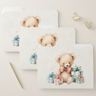 Cute Teddy Bear with Christmas Presents File Folder