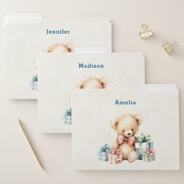 Cute Teddy Bear with Christmas Presents File Folder (Set)