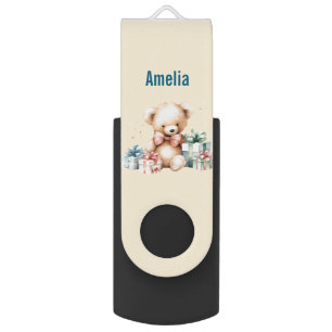 Cute Teddy Bear with Christmas Presents Flash Drive