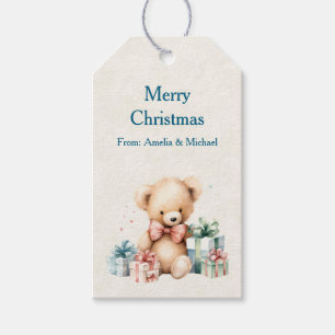 Cute Teddy Bear with Christmas Presents Gift Tags