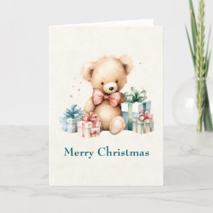 Cute Teddy Bear with Christmas Presents Holiday Card